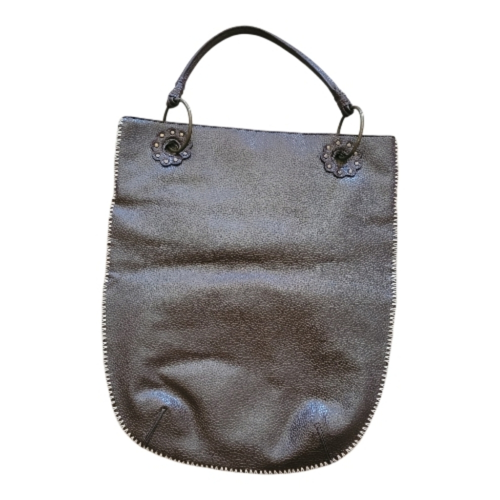 Large Boho Crochet Patchwork Shoulder Bag Leather… - image 6